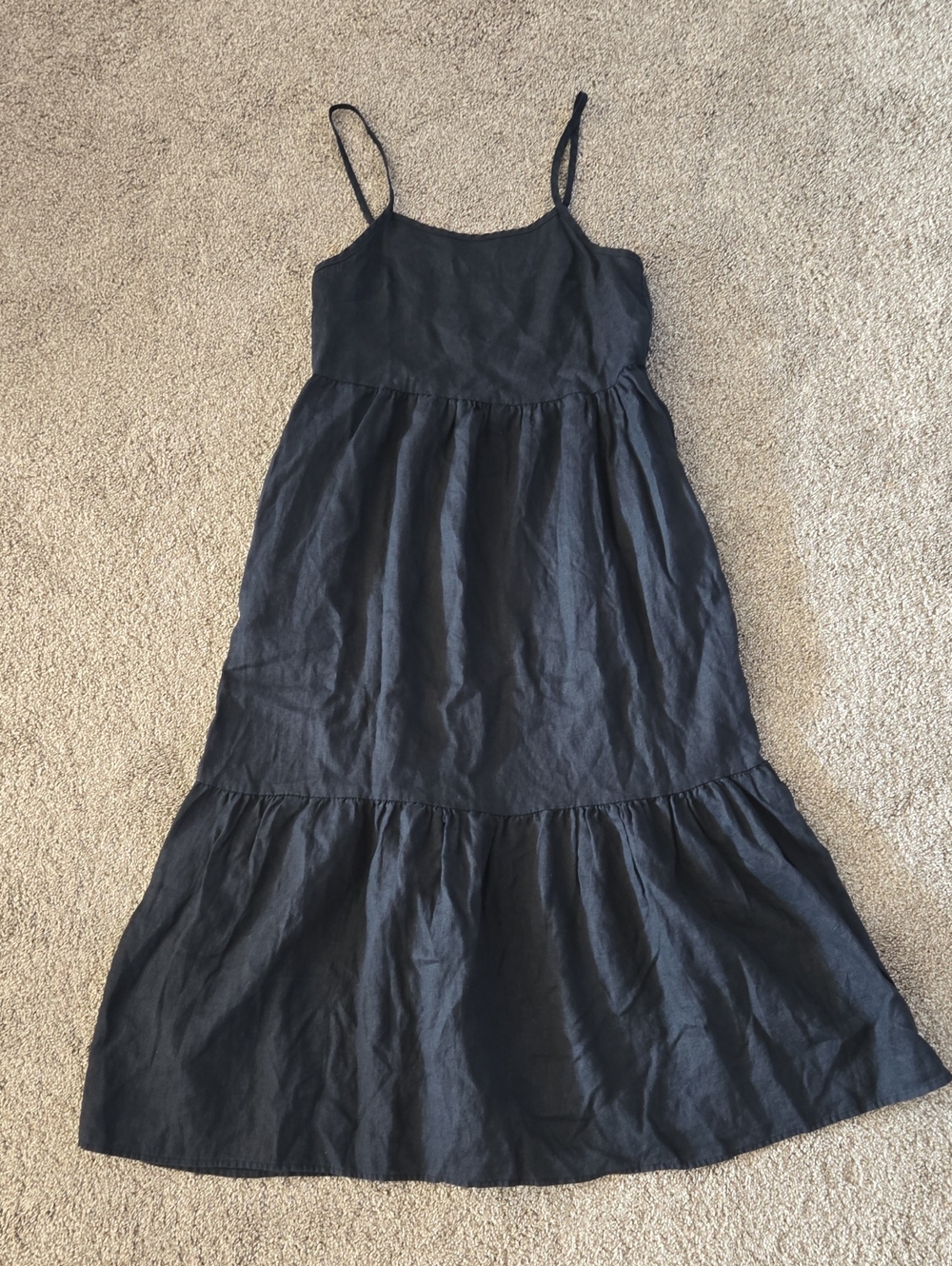 Little Lies Linen Black Spaghetti Strap Tiered Maxi Dress Size 6